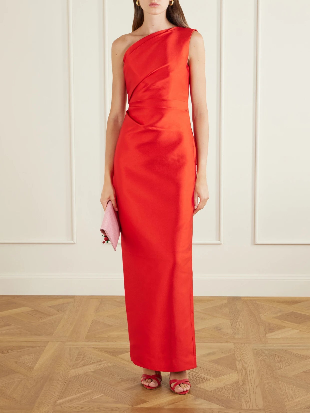 Image of Dresses. Product name - Kira Gathered Satin-twill Gown in Multi colour by brand - Solace London
