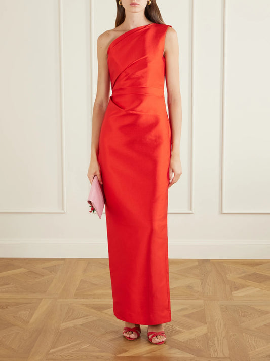 Image of Dresses. Product name - Kira Gathered Satin-twill Gown in Multi colour by brand - Solace London