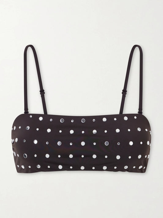 Image of Swimwear. Product name - Sara Strapless Studded Bikini Top in Dark brown colour by brand - STAUD