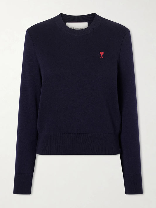 AMI PARIS Adc Embroidered Merino Wool Sweater