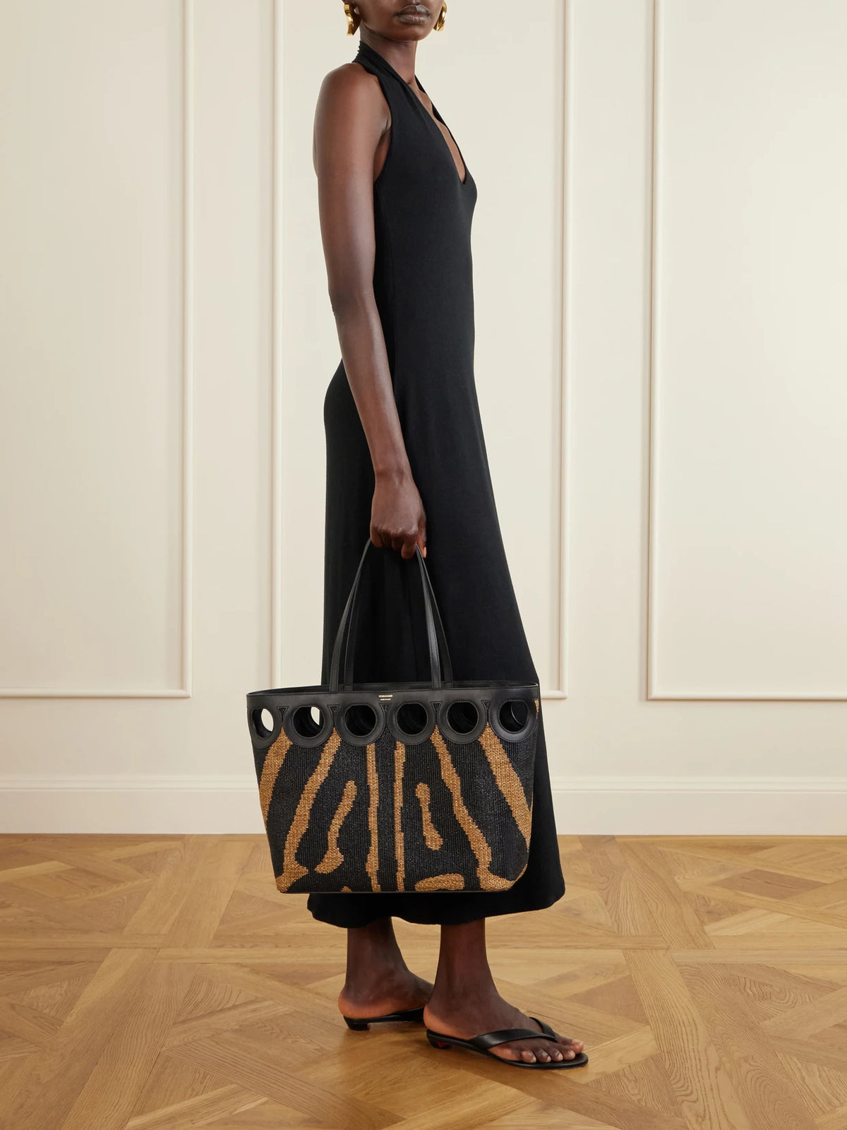 Ferragamo Leather-trimmed Raffia Tote