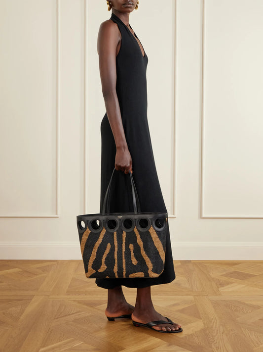 Ferragamo Leather-trimmed Raffia Tote