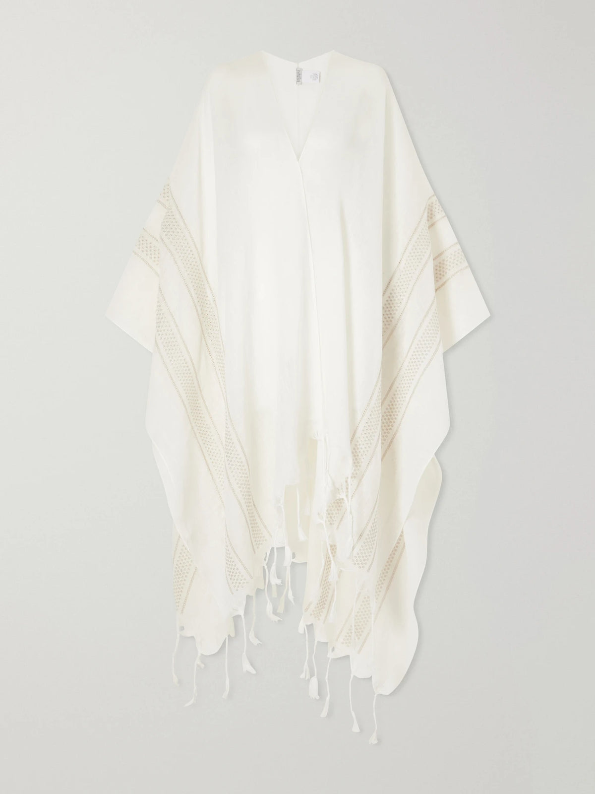 Fringed Broderie Anglaise-trimmed Linen Poncho