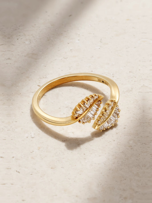 Small Palm Leaf 18-karat Gold Diamond Ring