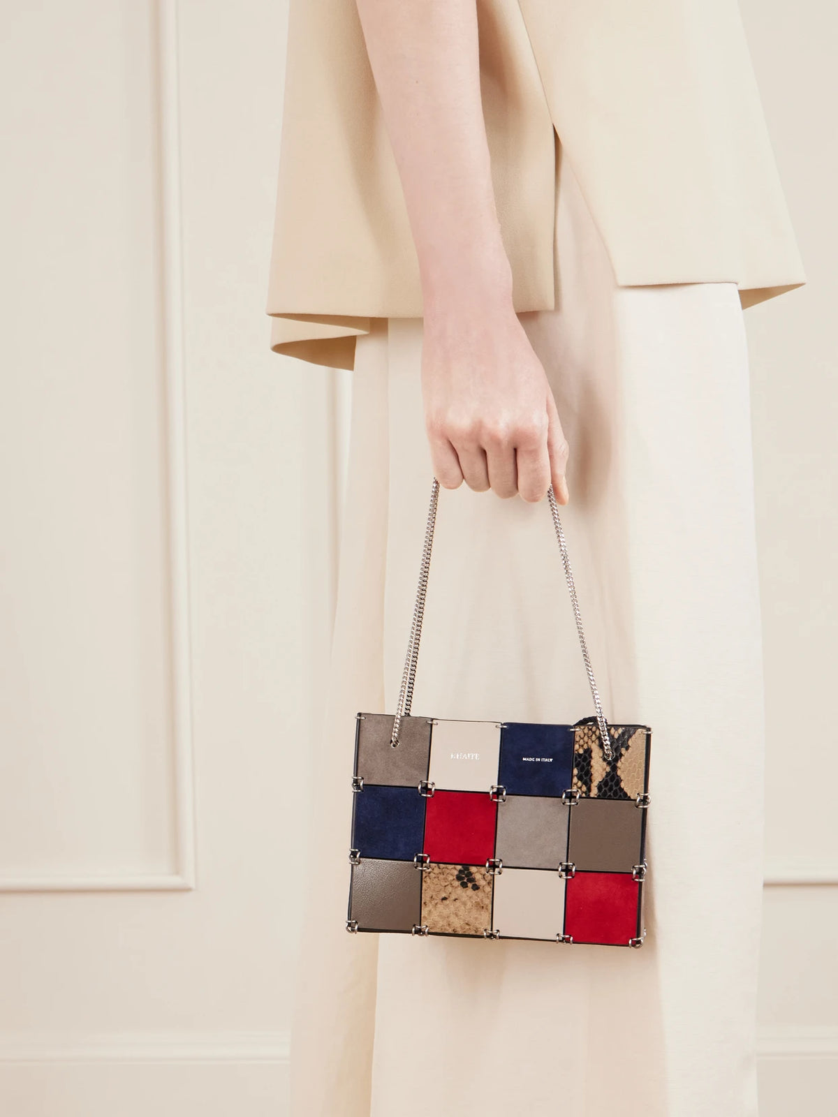 Image of Bags. Product name - Emma Color-block Leather Mini Bag in Multi colour by brand - KHAITE
