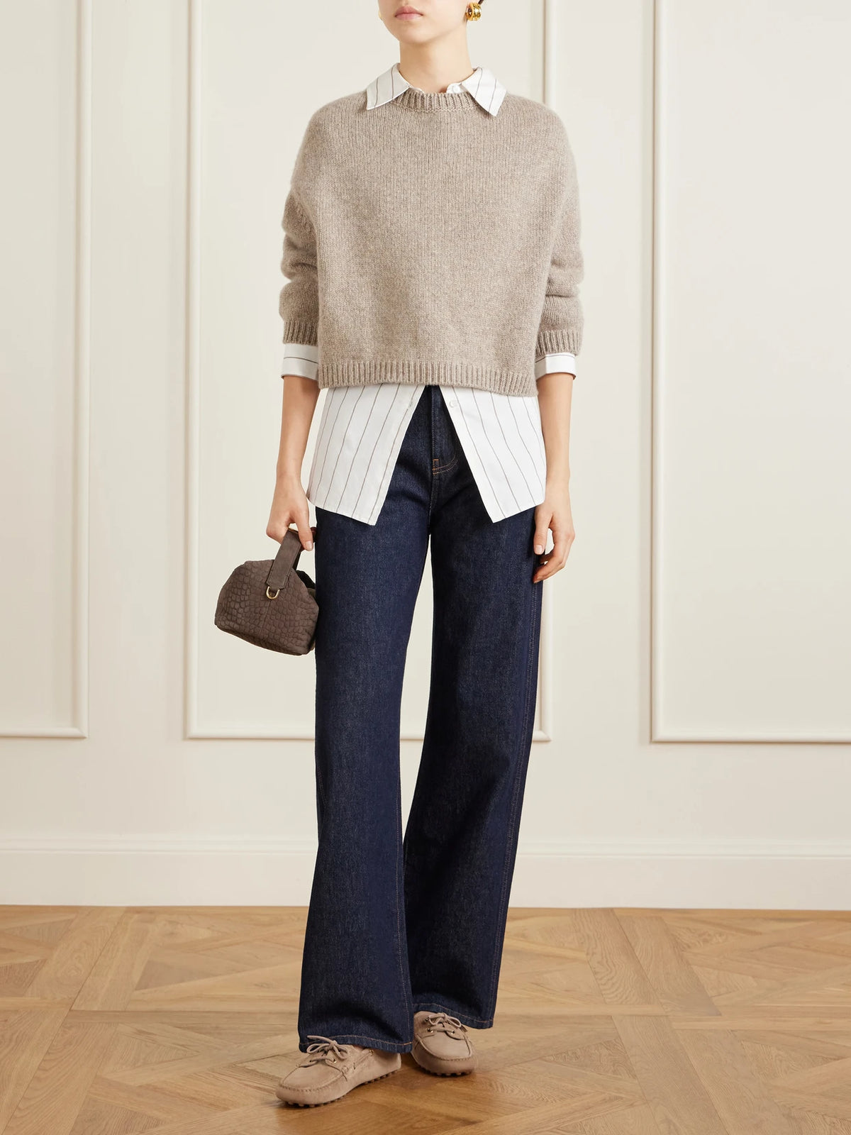 Image of Flats. Product name - Gommino Suede Boat Shoes in Taupe colour by brand - Tod's