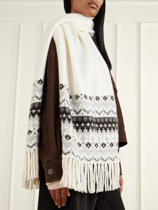 Image of Scarves & Shawls. Product name - Frostine Fringed Cashmere Scarf in Cream colour by brand - Arch4