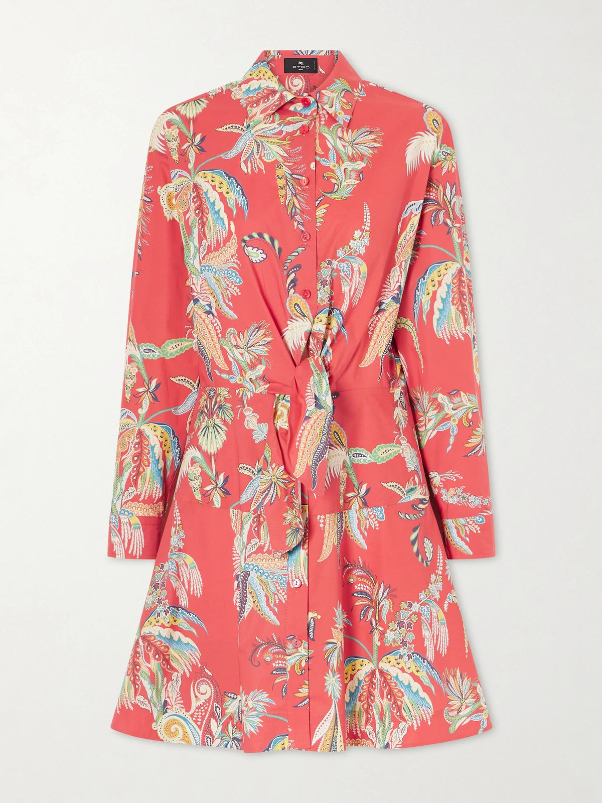 Knotted Printed Cotton-blend Mini Dress