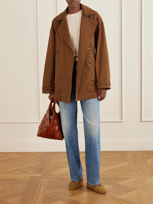 Image of Coats & Jackets. Product name - Wolfe Belted Cotton-blend Trench Coat in Brown colour by brand - DÔEN