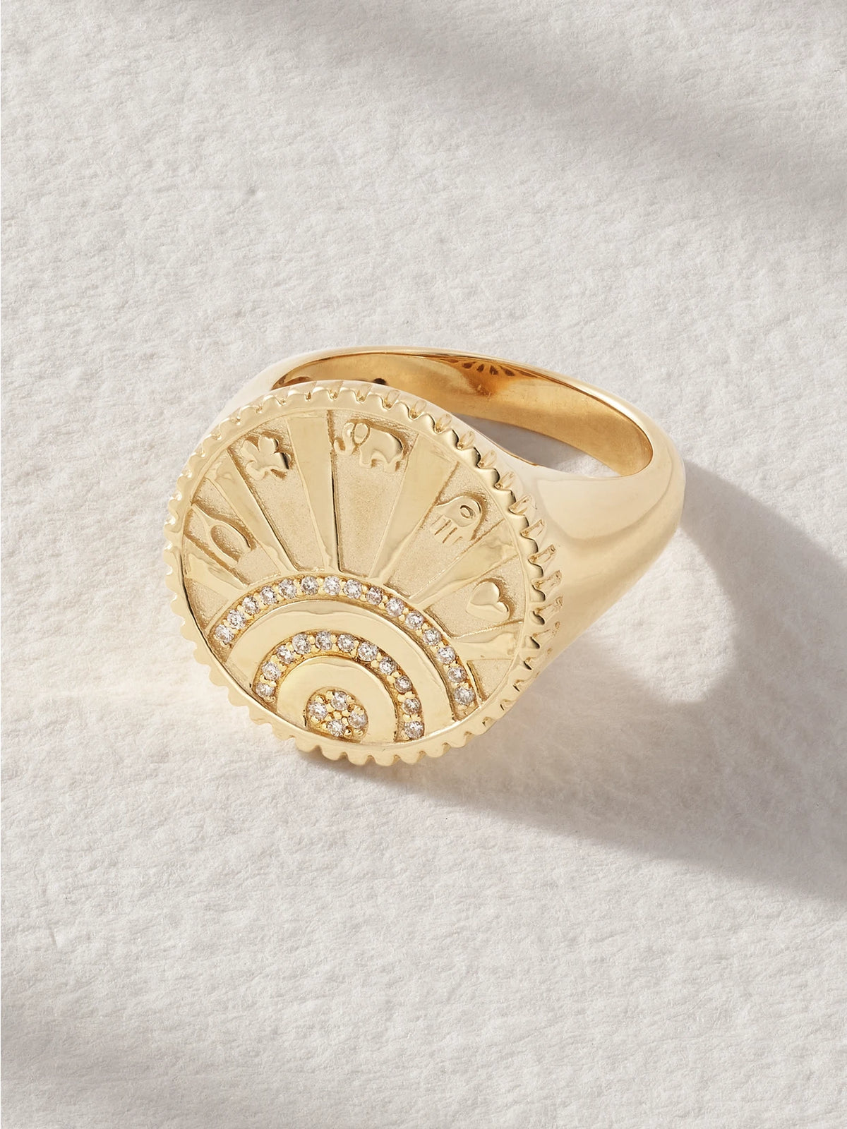 Small Luck Coin 14-karat Gold Diamond Signet Ring