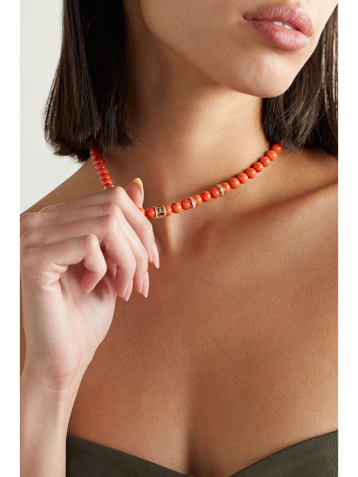 Image of Necklaces. Product name - Multi Wheel 14-karat Gold, Coral And Diamond Necklace in Multi colour by brand - Sydney Evan
