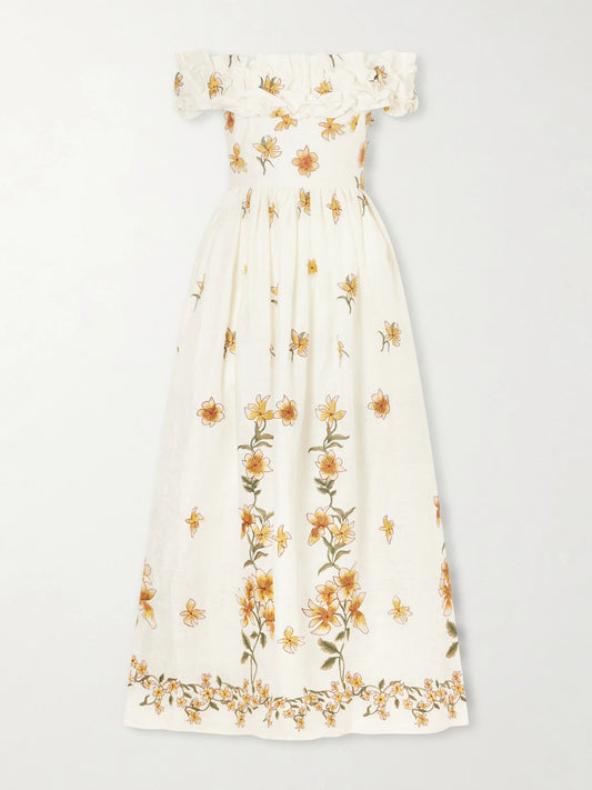 Espliegov Linen-floral Maxi Dress