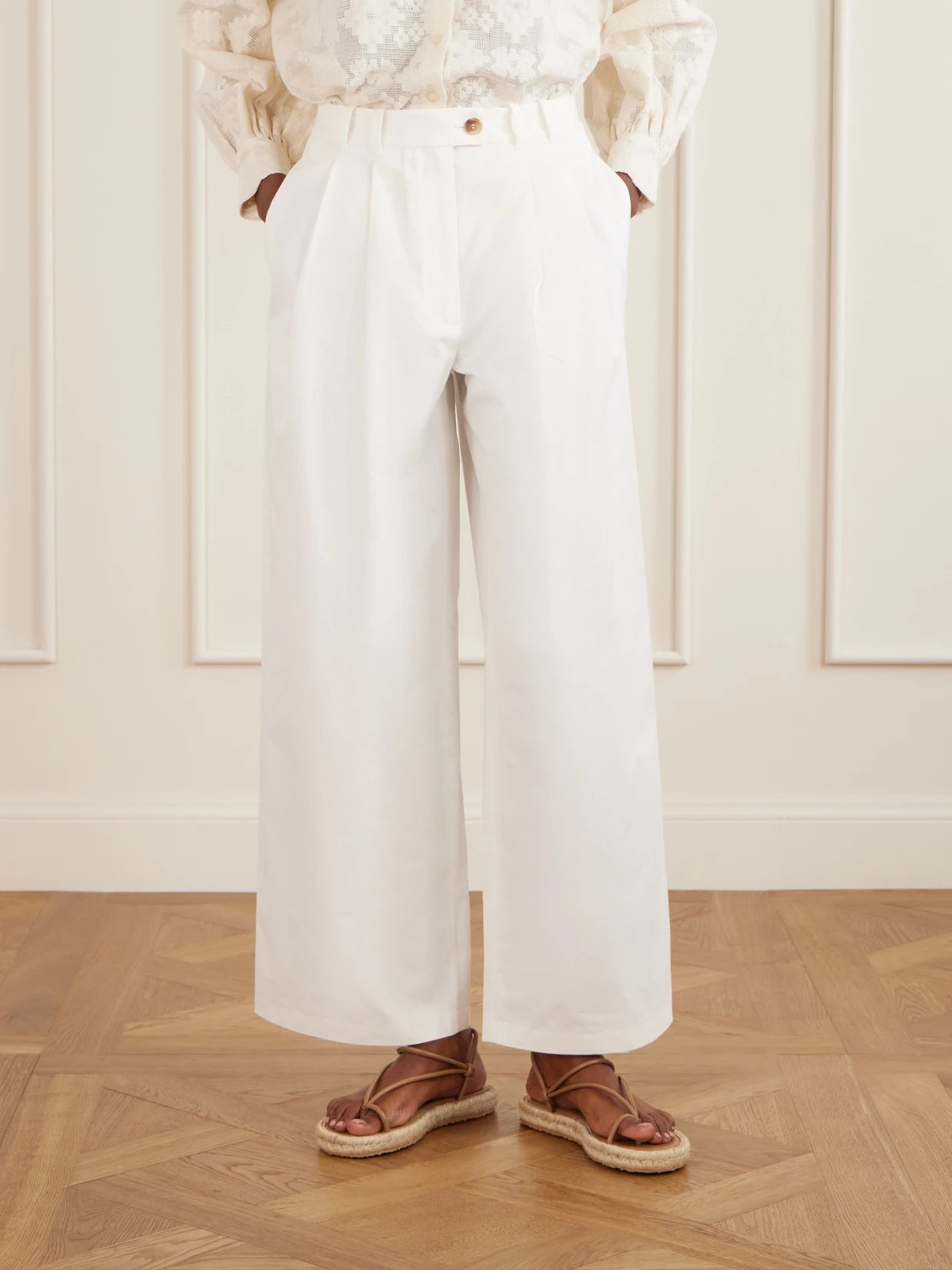 Lisa Pleated Cotton-twill Wide-leg Pants