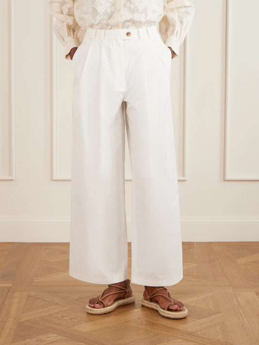 Lisa Pleated Cotton-twill Wide-leg Pants