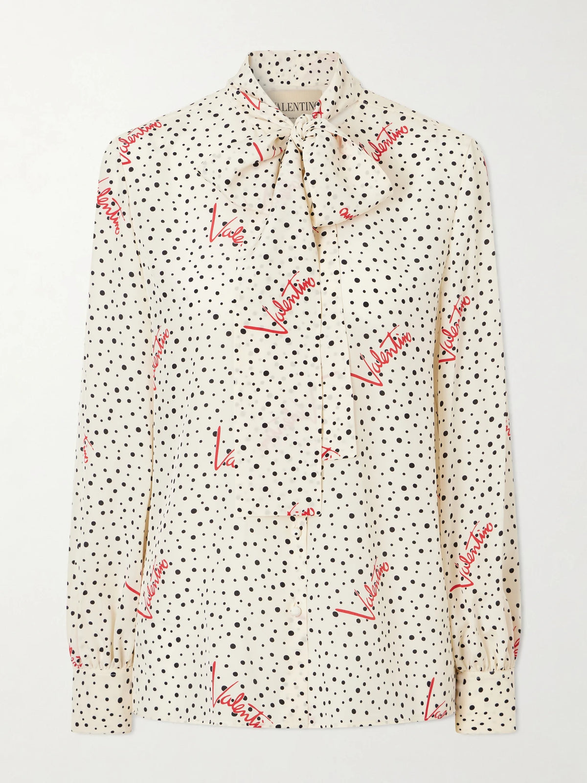 Pussy-bow Polka-dot Silk Crepe De Chine Blouse