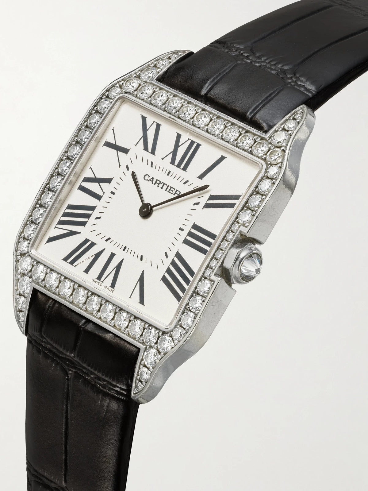 Stephanie Windsor + Cartier Vintage 2000 Santos Dumont Hand-wound 18-karat White Gold, Diamond And Leather Watch, Ref. Wh100351 (6.2" Wrist)