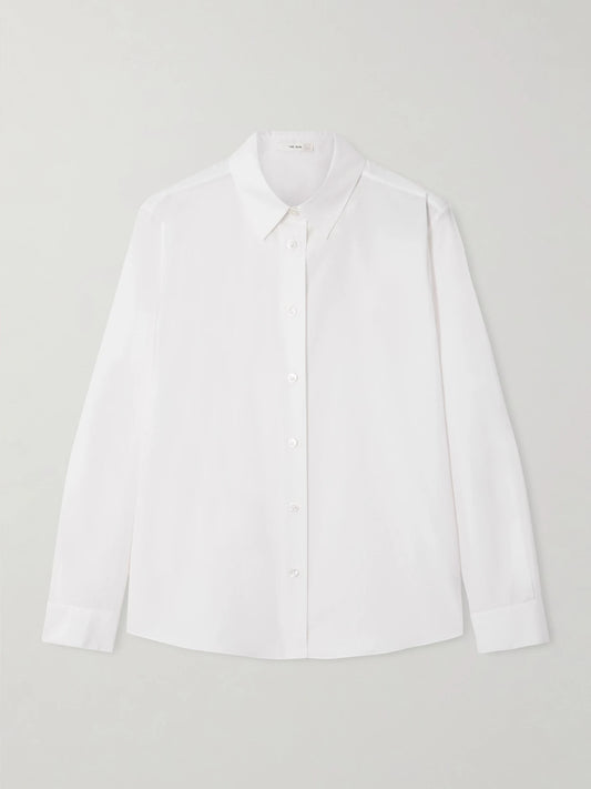 Image of a model wearing Tops. Product name - Sadie Cotton-poplin Shirt in White colour by brand - The Row