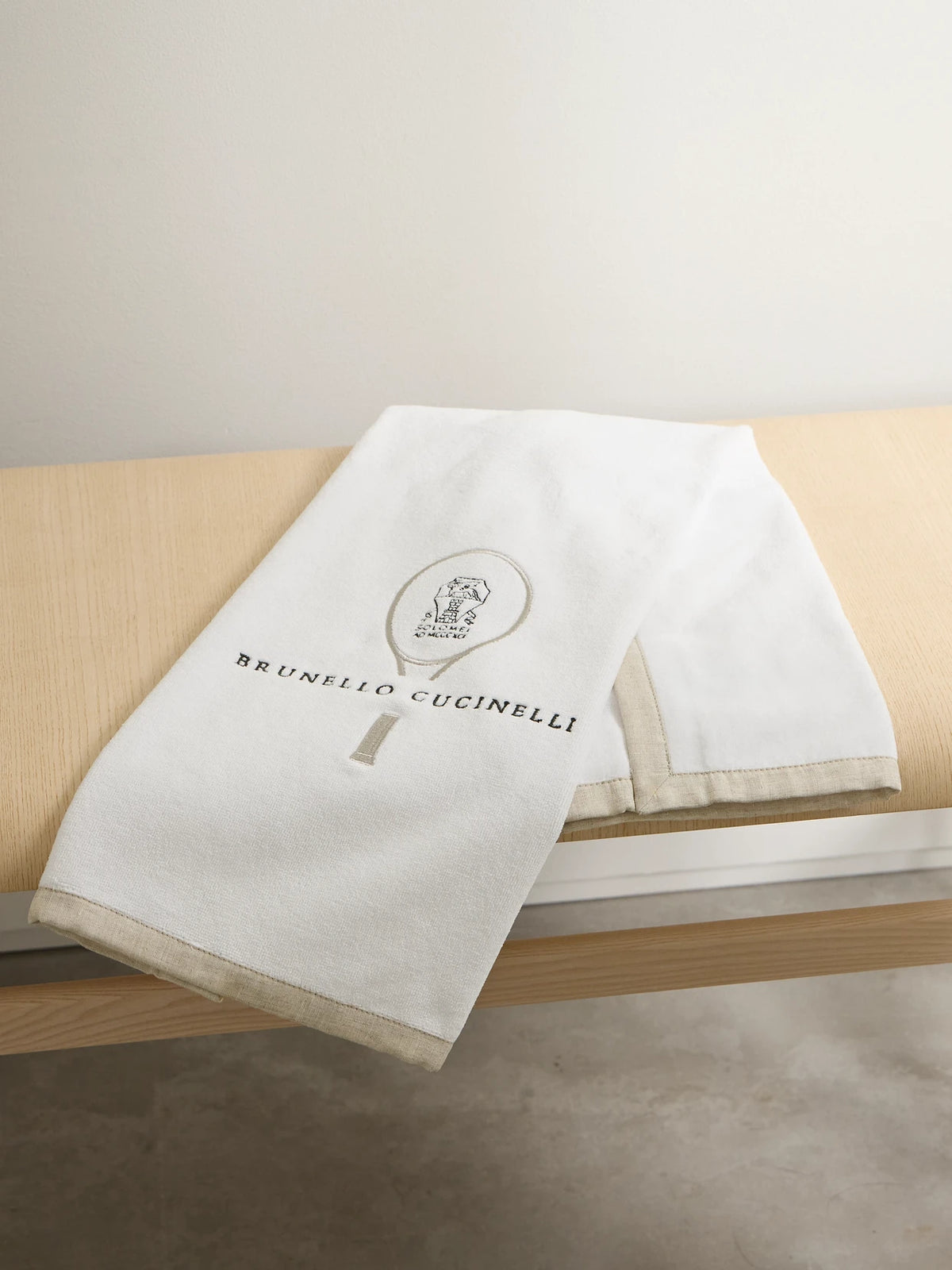 Linen-trimmed Embroidered Cotton-terry Towel