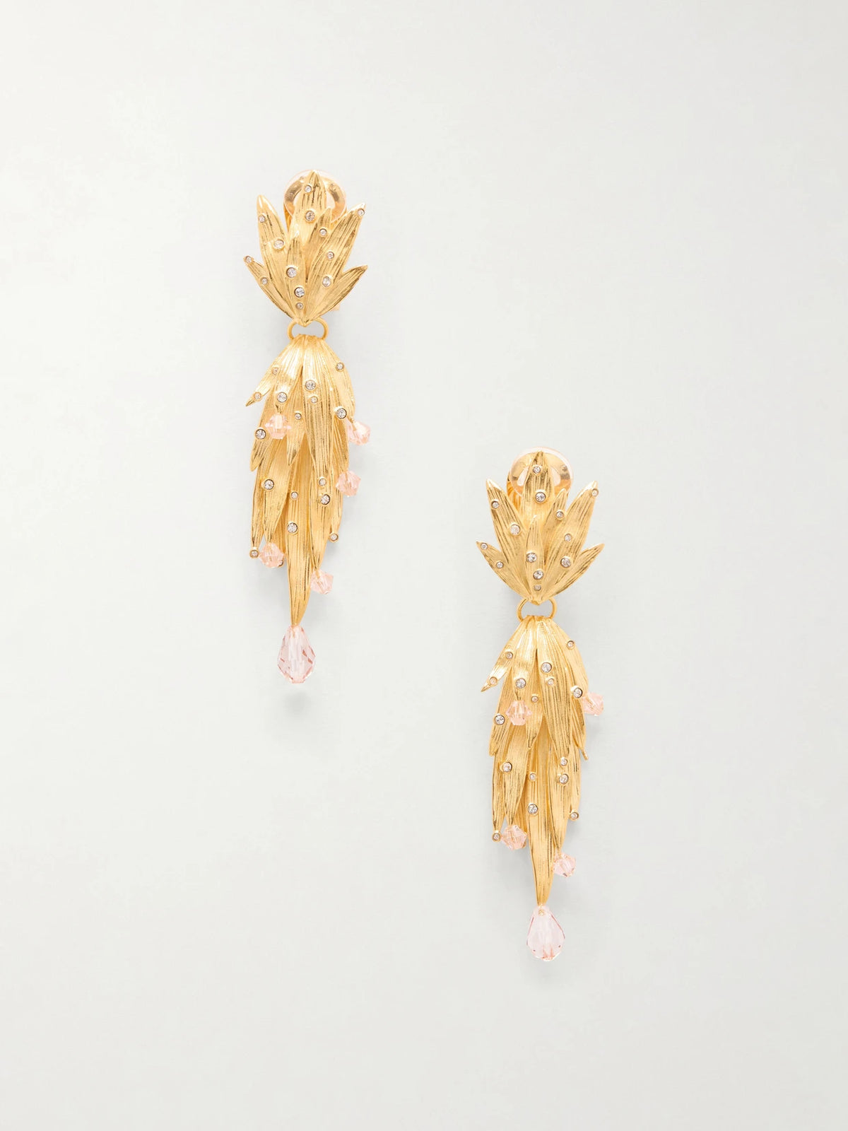 Palm Leaf Crystal-embellished Gold-tone Clip Earrings