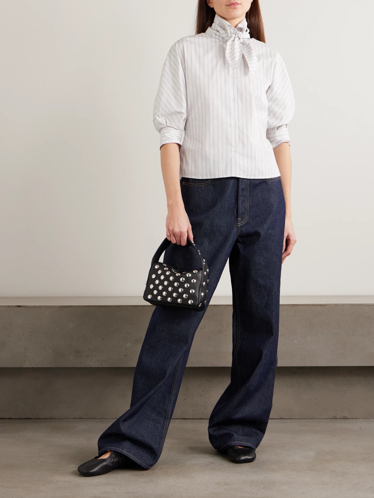 Image of a model wearing Tops. Product name - Lilette Striped Cotton-poplin Shirt in White colour by brand - KALLMEYER