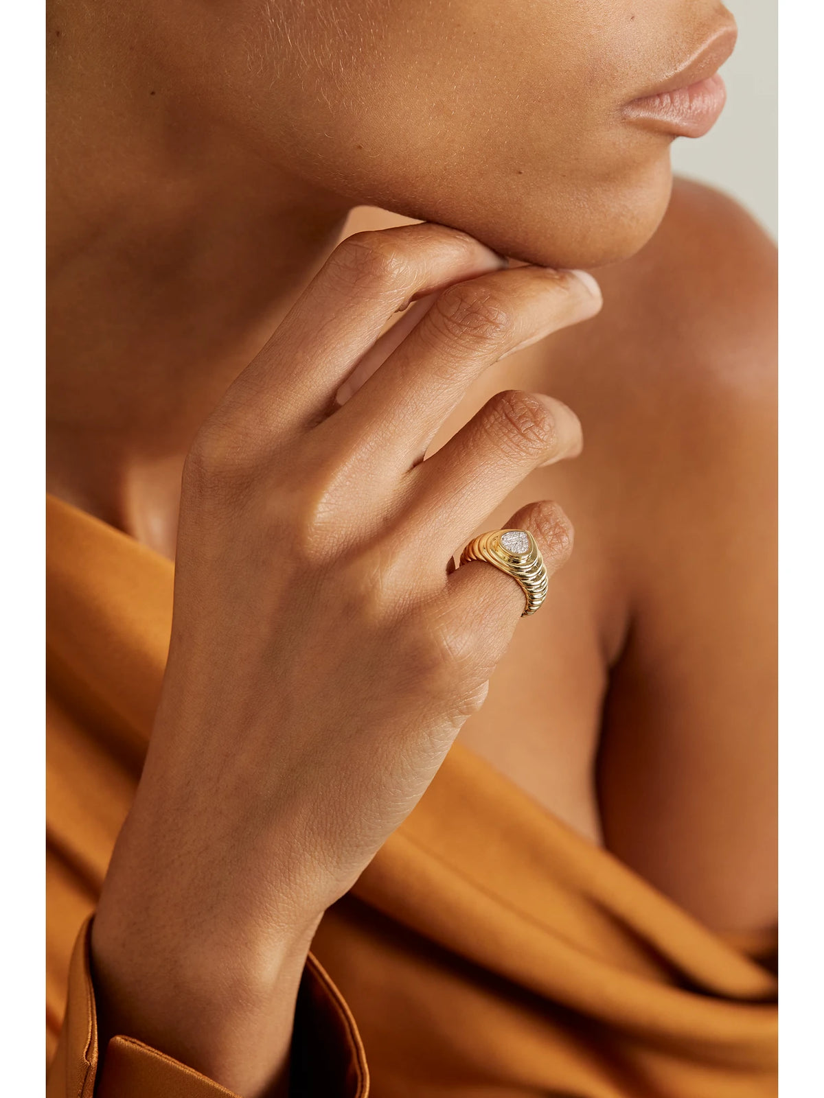 Image of Rings. Product name - Mini 9-karat Gold Diamond Signet Ring in Multi colour by brand - Yvonne Léon