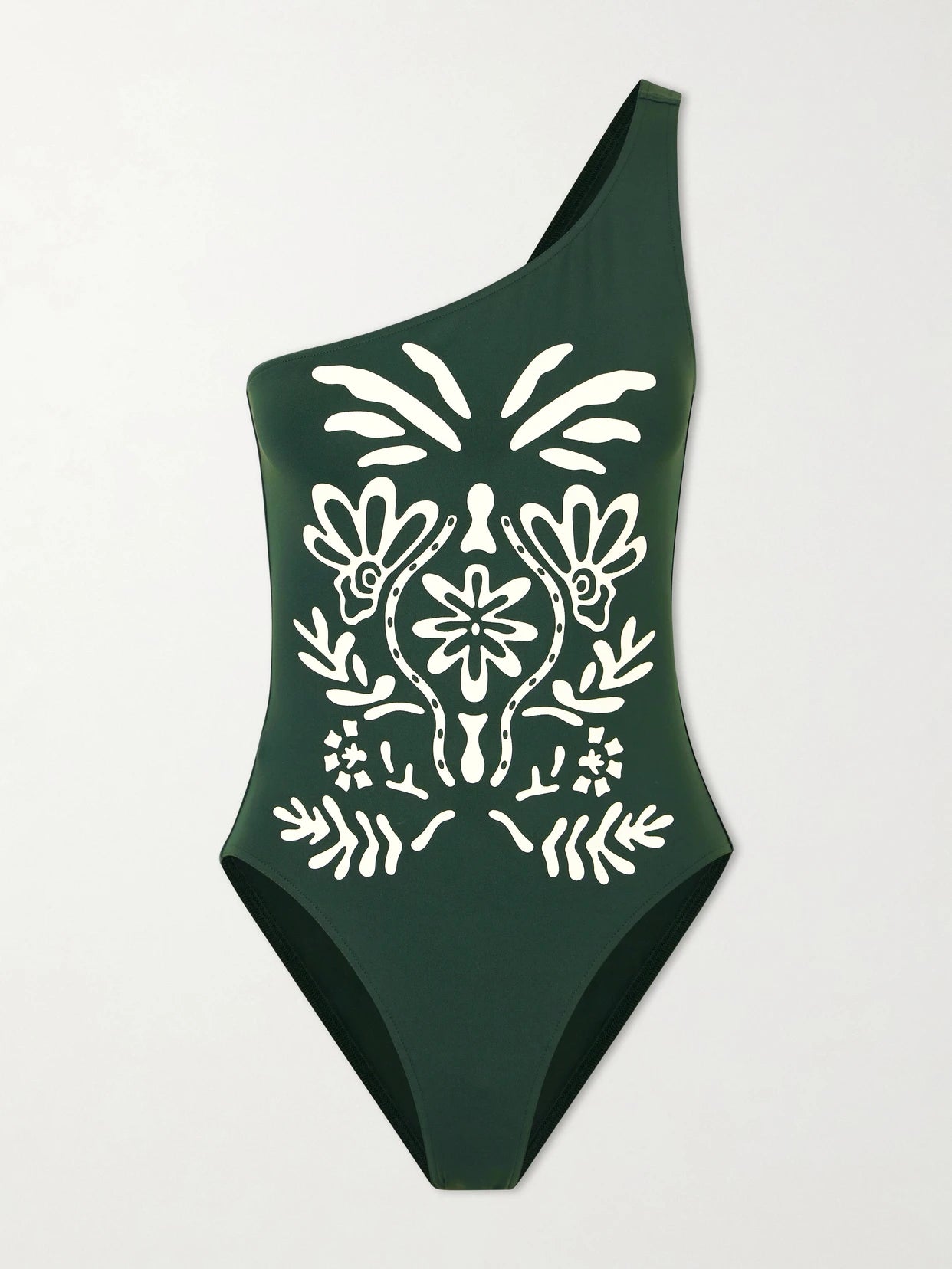 Image of Swimwear. Product name - Gemme One-shoulder Printed Swimsuit in Green colour by brand - Eres