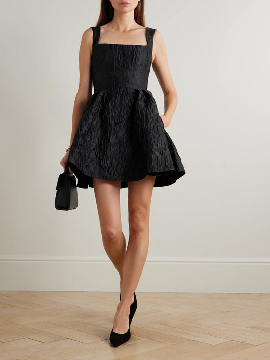 Image of Dresses. Product name - Dreams Cloqué Mini Dress in Black colour by brand - Rebecca Vallance