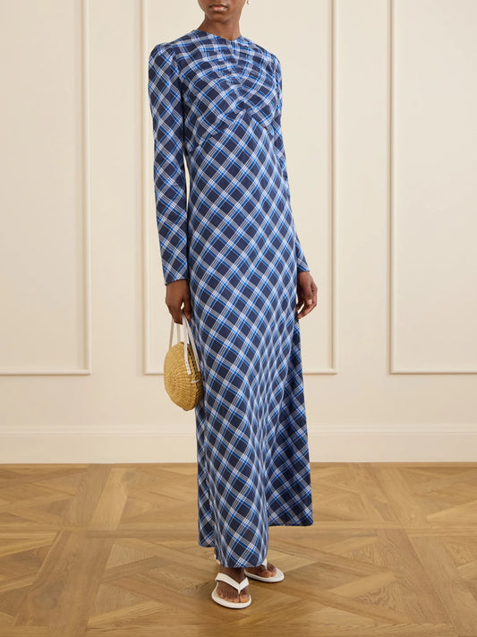 Image of Dresses. Product name - Begonia Printed Organic Cotton Maxi Dress in Blue colour by brand - DÔEN