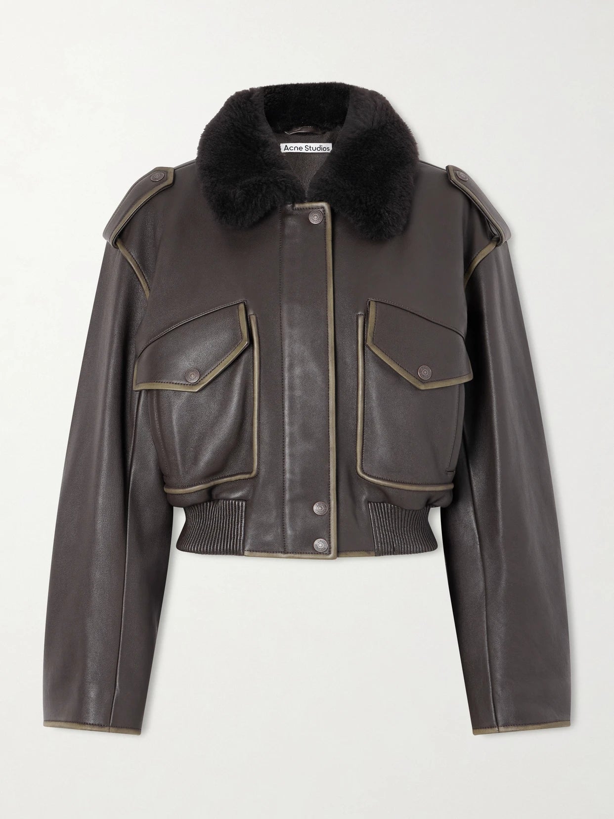 Image of Coats & Jackets. Product name - Shearling Bomber Jacket in Dark brown colour by brand - Acne Studios