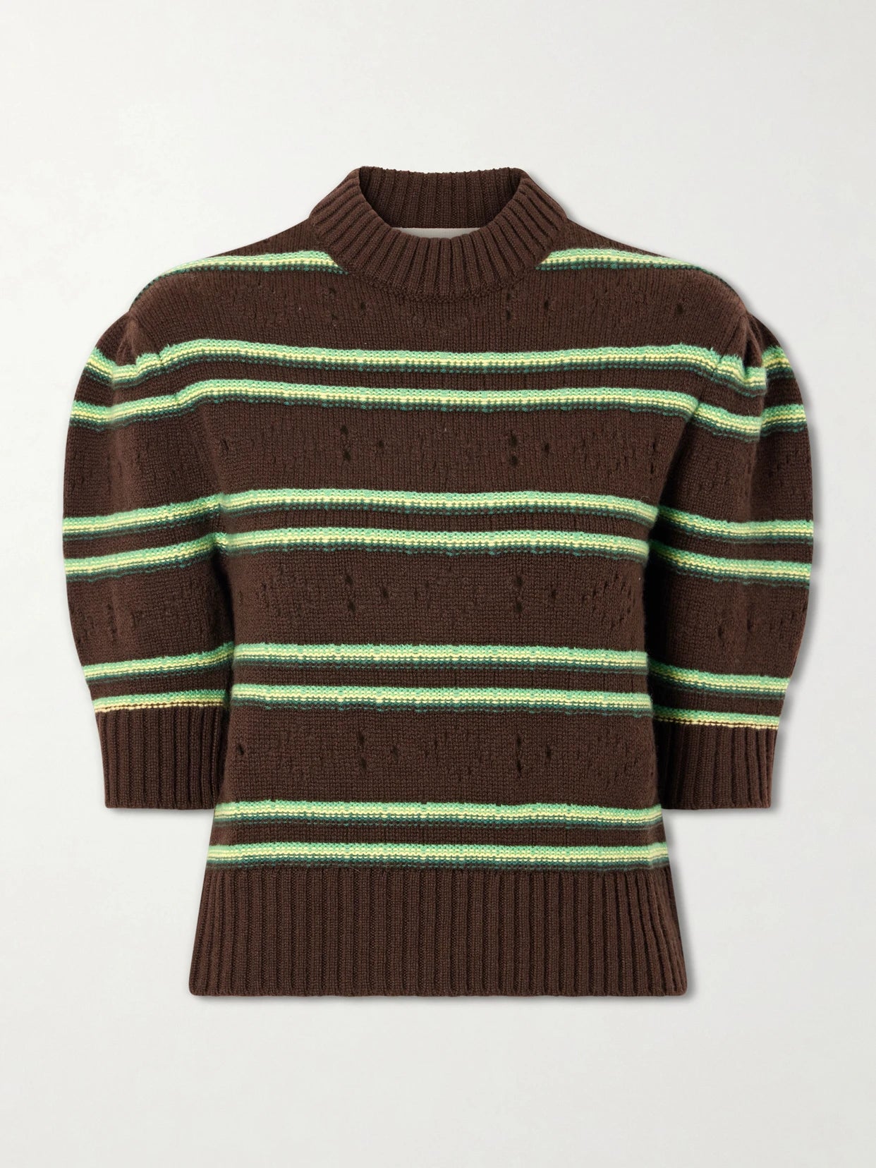 Cropped Striped Open-knit Cashmere Sweater