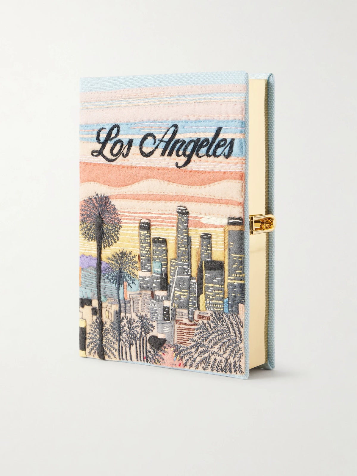 Los Angeles Appliquéd Embroidered Canvas Clutch