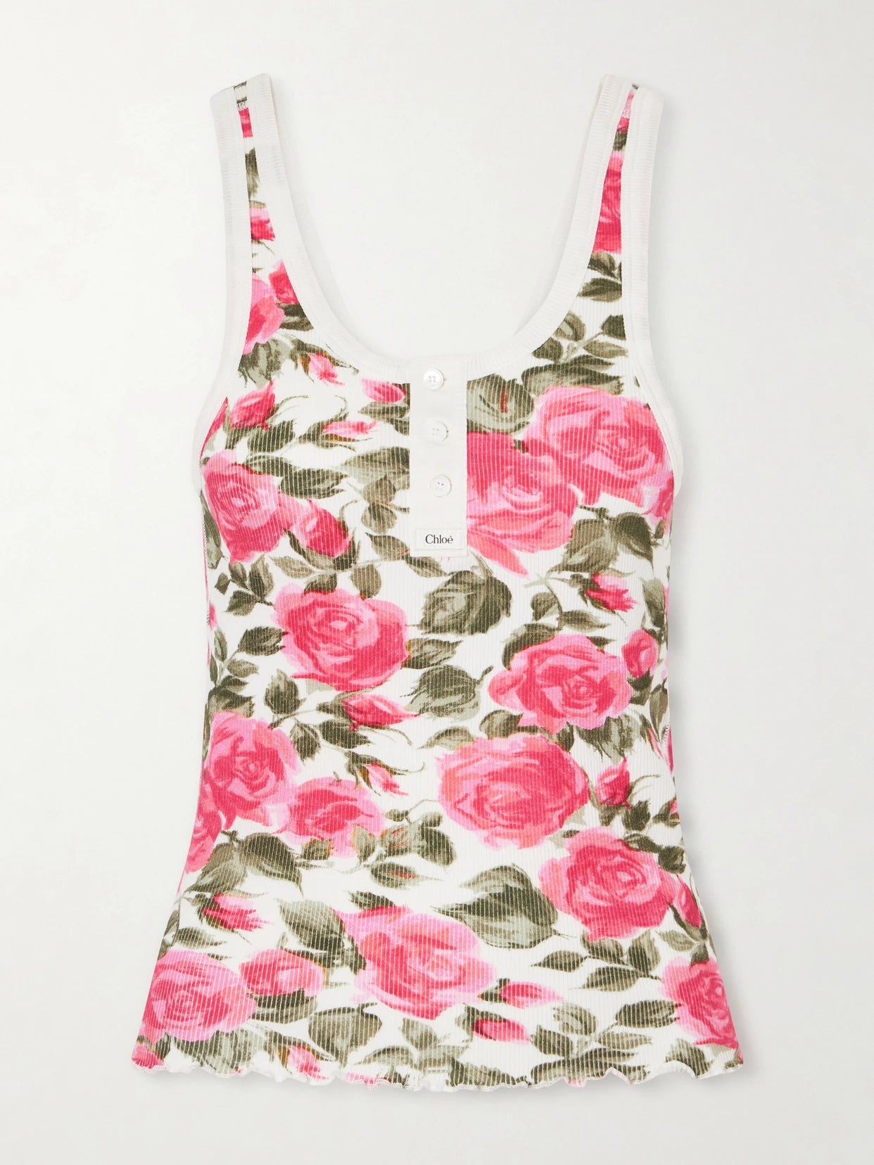 Floral-print Ribbed Stretch-cotton Jersey Tank