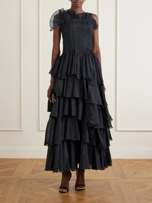 Image of Dresses. Product name - Sonnet Ruffled Organza Maxi Dress in Black colour by brand - Aje
