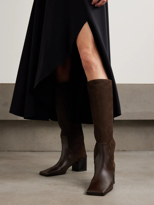 Nubuck And Leather Knee Boots