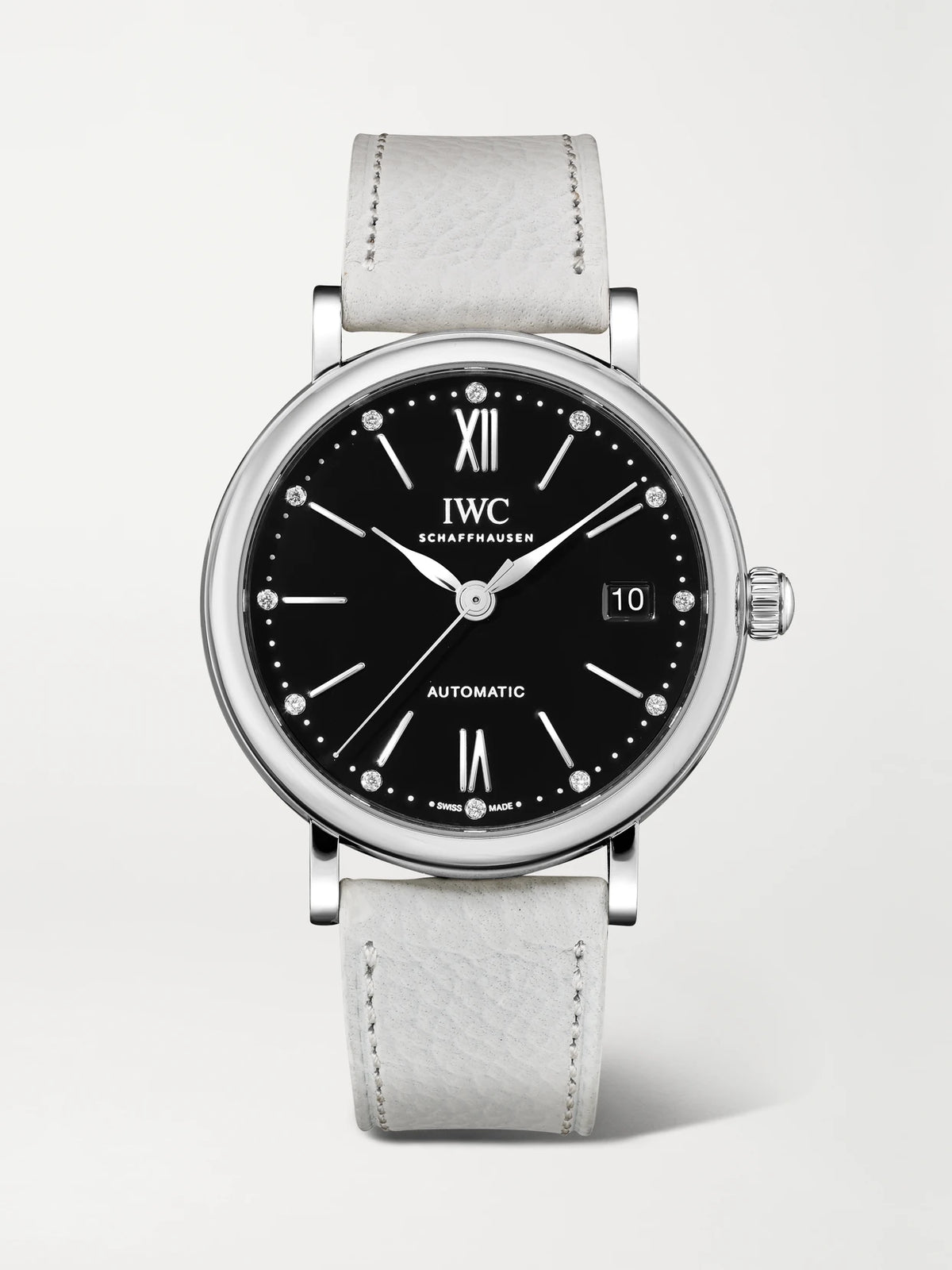 Portofino Automatic 37mm Stainless Steel, Textured-leather And Diamond Watch