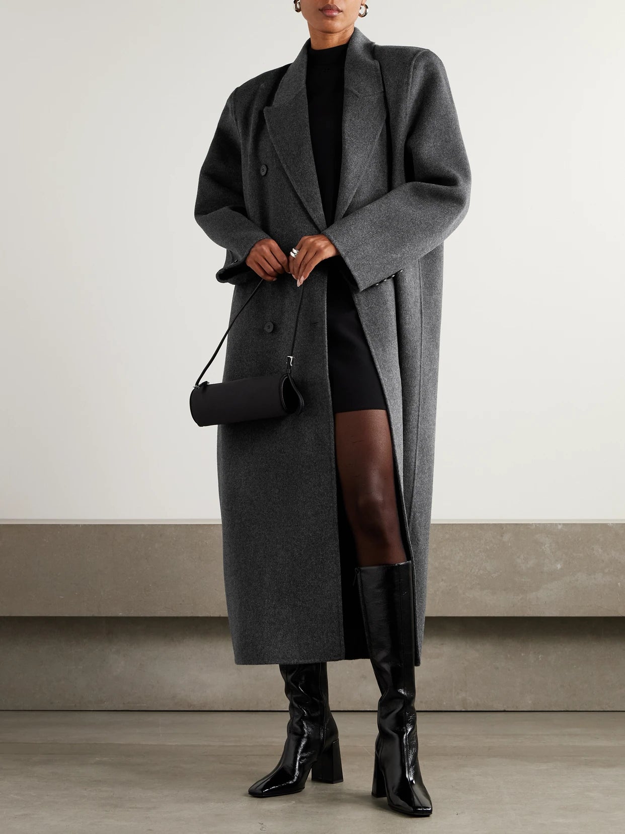 Image of Coats & Jackets. Product name - Gaia Double-breasted Wool-blend Coat in Dark gray colour by brand - The Frankie Shop
