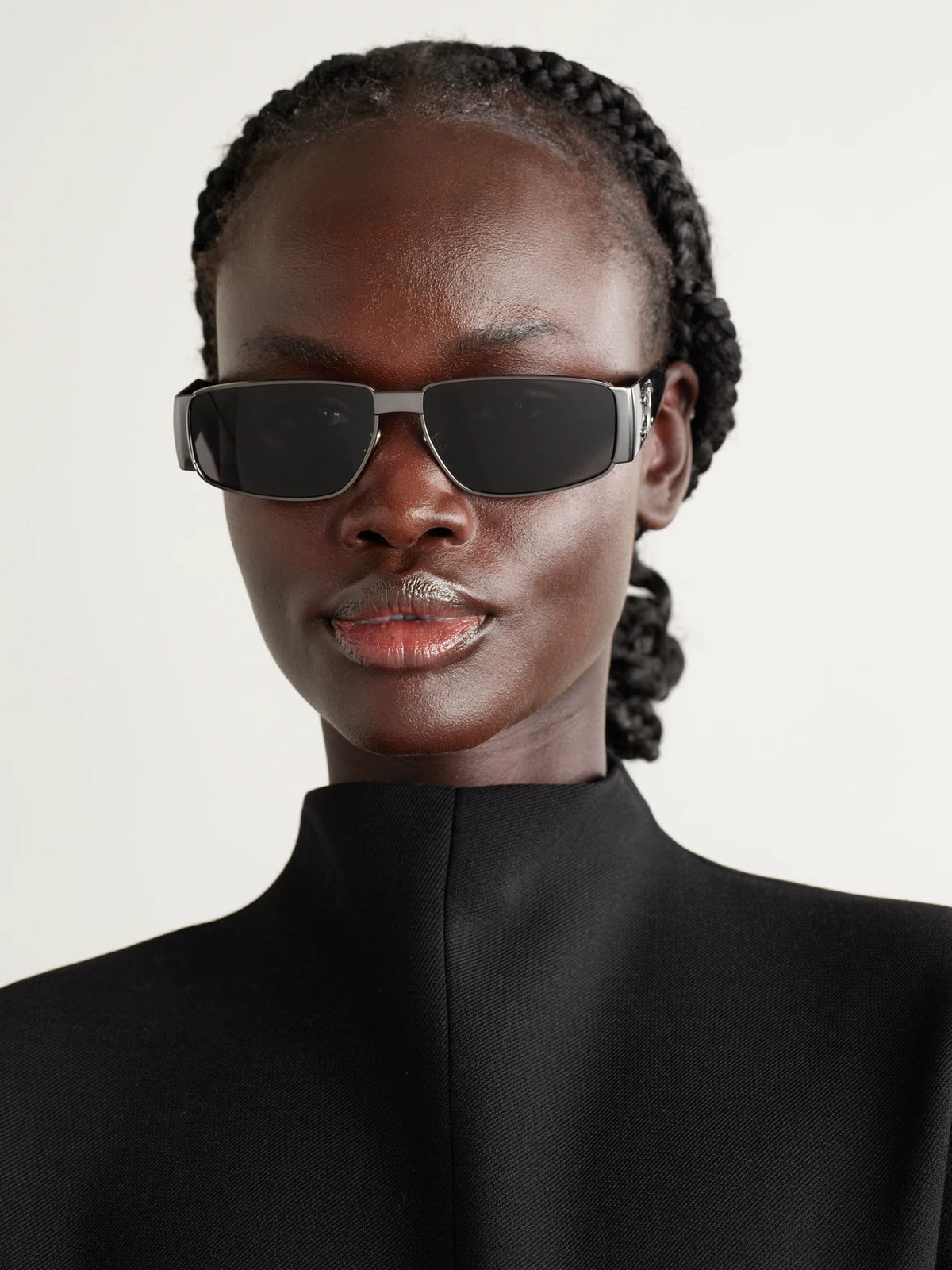 Image of Sunglasses. Product name - Triomphe Rectangle-frame Gunmetal-tone Sunglasses in Silver colour by brand - CELINE Eyewear