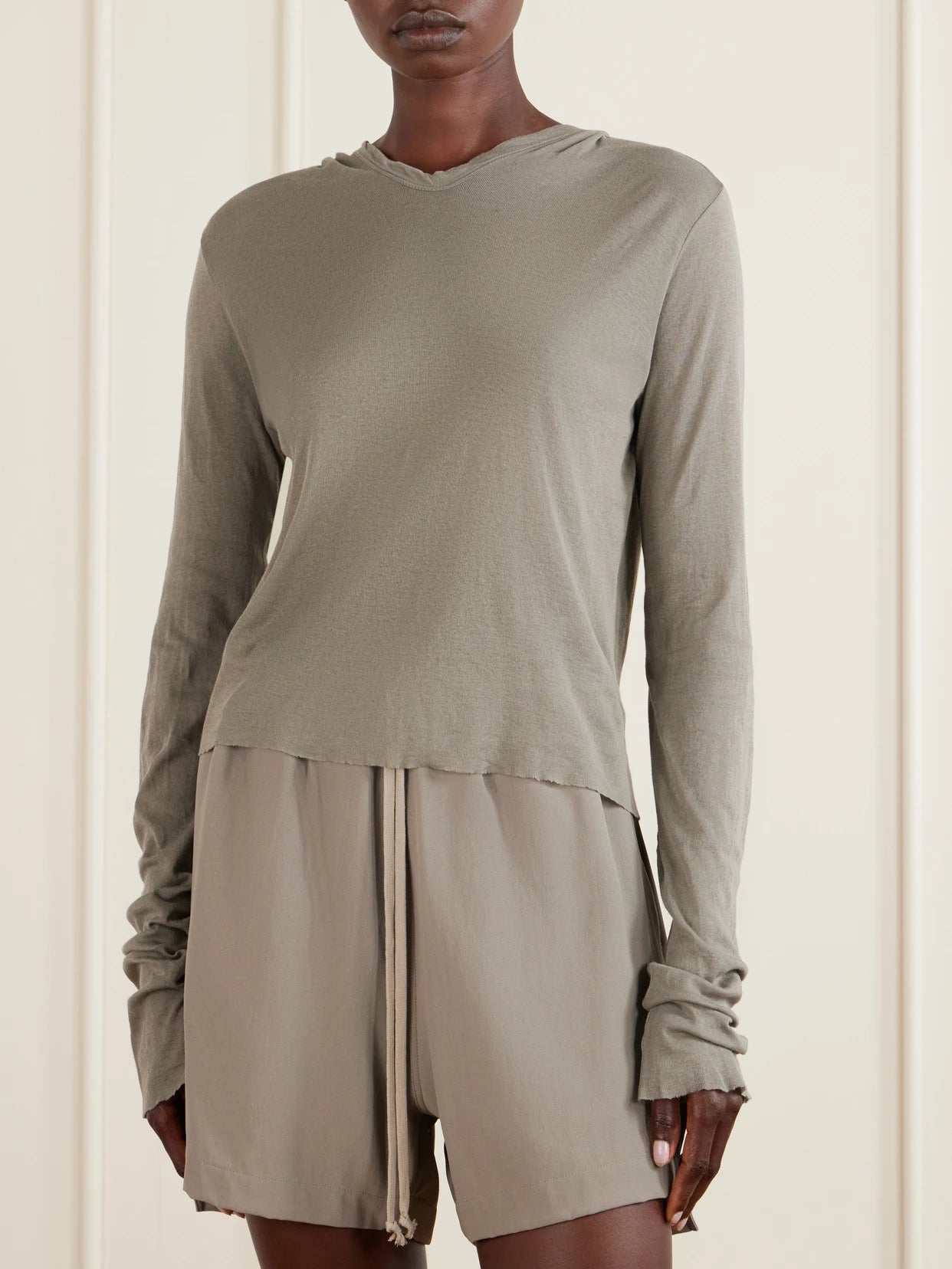 Cropped Cotton-jersey Hooded T-shirt