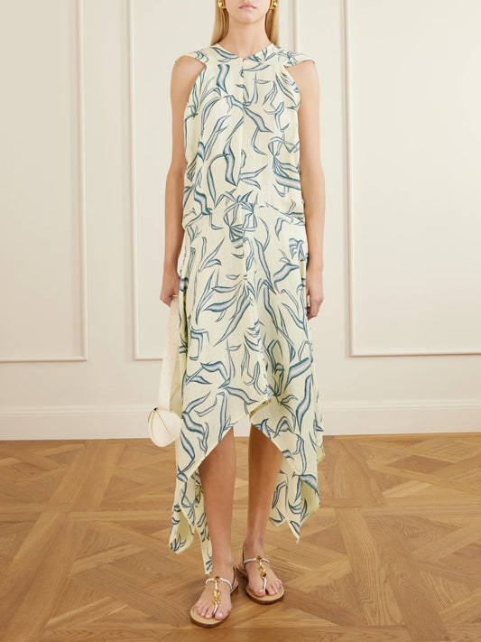 Image of Dresses. Product name - Sybella Printed Linen And Silk-blend Maxi Dress in Yellow colour by brand - Proenza Schouler