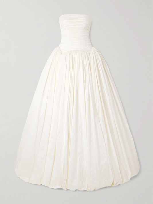 Image of Dresses. Product name - Drew Strapless Taffeta Gown in Ivory colour by brand - Danielle Frankel