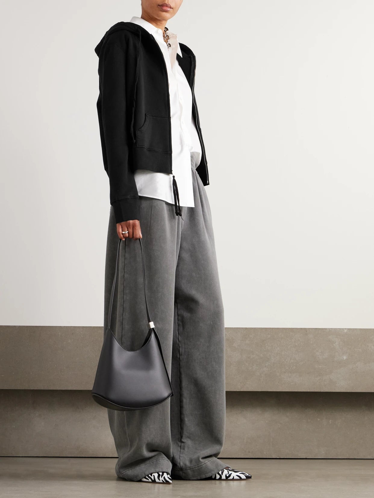 Image of Sleepwear & Loungewear. Product name - Callie Cotton-jersey Hoodie in Black colour by brand - Nili Lotan
