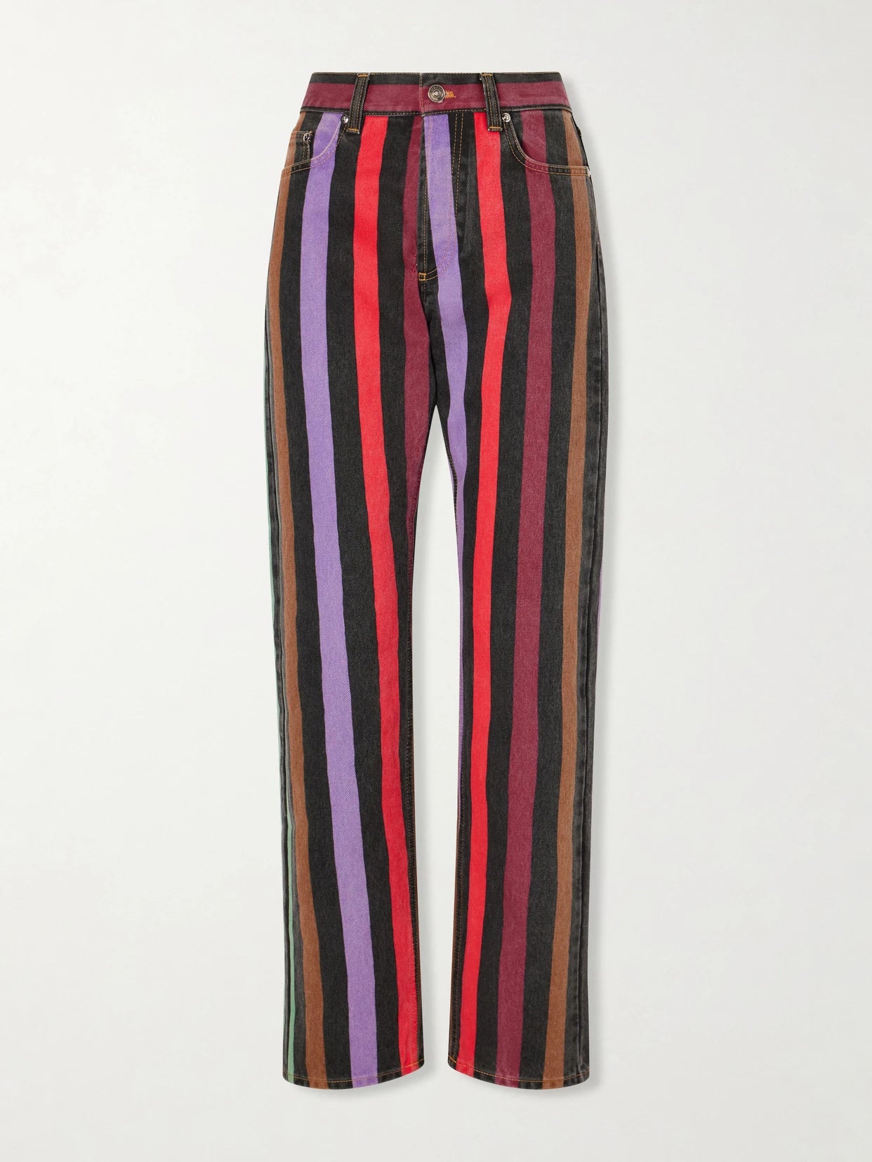 Striped Mid-rise Straight-leg Cotton Jeans