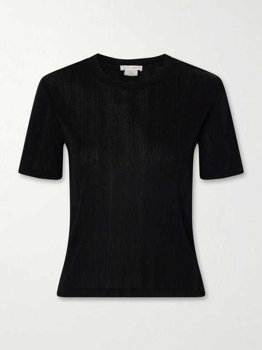 Image of a model wearing Tops. Product name - Etina Cotton-jersey T-shirt in Black colour by brand - The Row