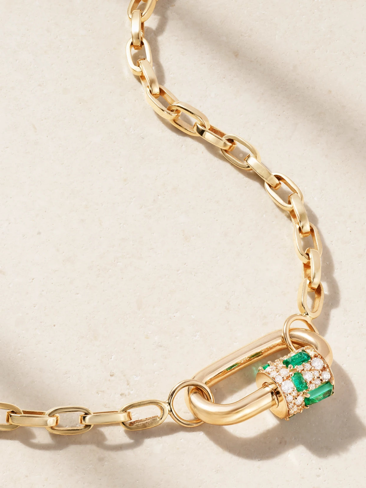 Lock 14-karat Gold, Diamond And Emerald Necklace