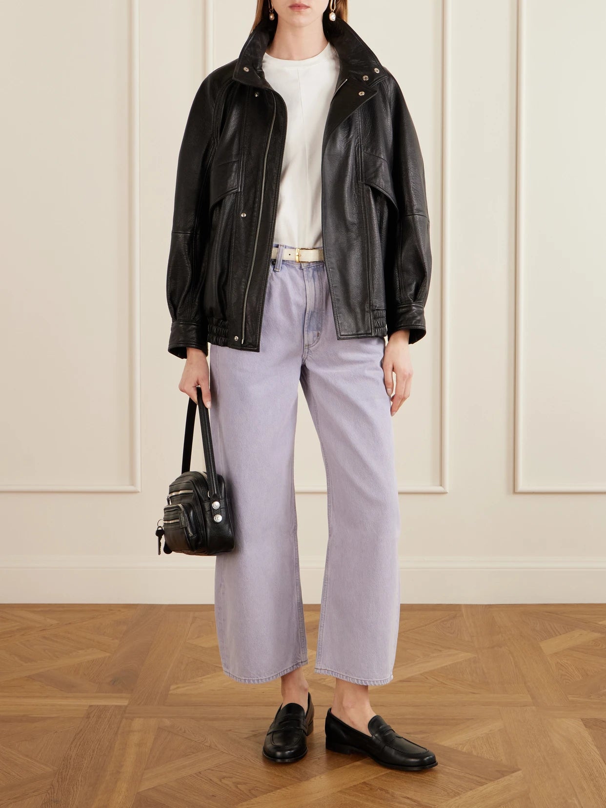 Image of Jeans. Product name - Low Curve Crop High-rise Wide-leg Jeans in Lilac colour by brand - AGOLDE