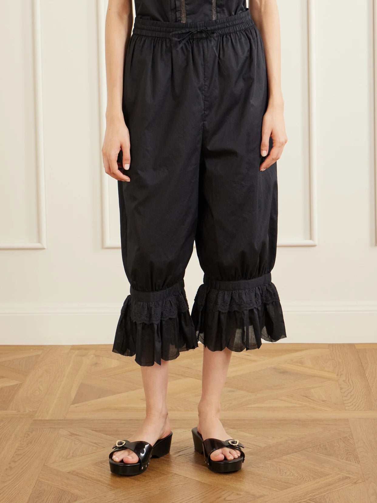 Renzo Cropped Scalloped Cotton-voile Balloon Pants