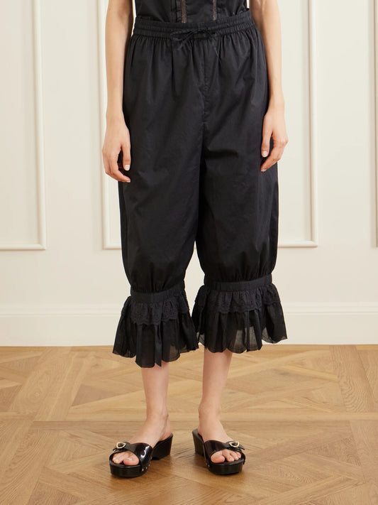 Renzo Cropped Scalloped Cotton-voile Balloon Pants
