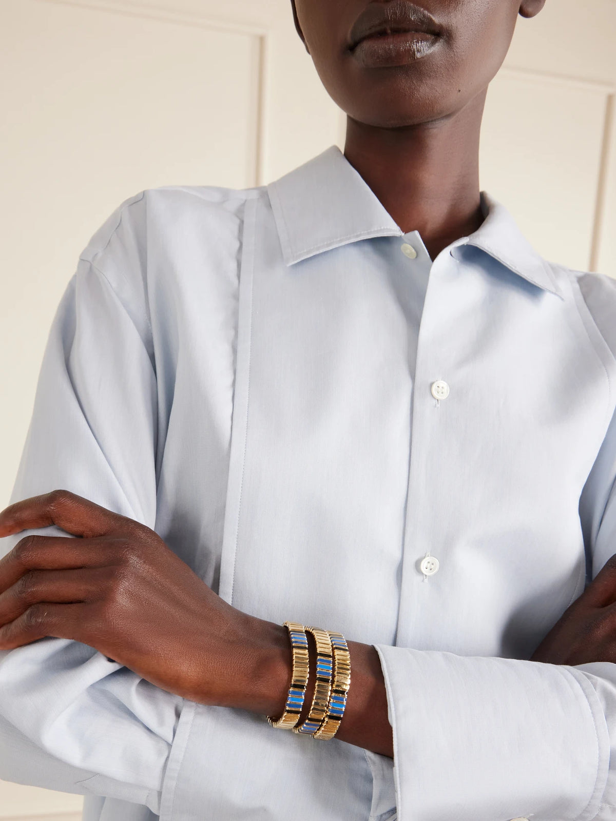 Image of Bracelets. Product name - Very Well Done Snaked Set Of Three Gold-tone And Enamel Bracelets in Multi colour by brand - Roxanne Assoulin