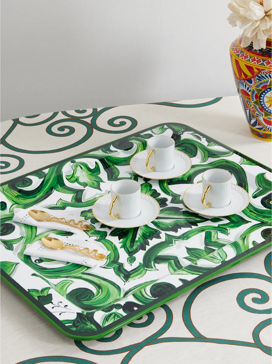 Image of Tableware. Product name - Painted Lacquered Wood Tray in Bright green colour by brand - Dolce & Gabbana