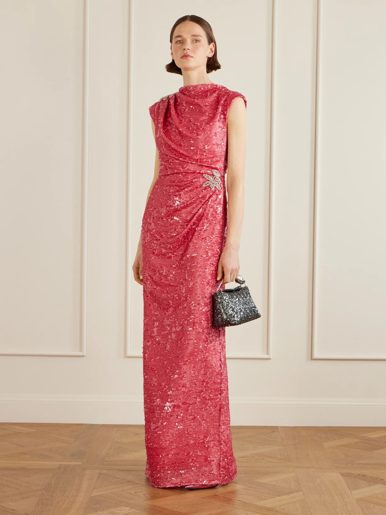 Image of Dresses. Product name - Draped Sequined Chiffon Gown in Pink colour by brand - Erdem